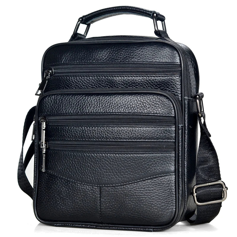 Stylish Men's Genuine Leather Briefcase - High-Quality Cowhide Messenger Bag with Zipper Closure for iPad and Daily Use