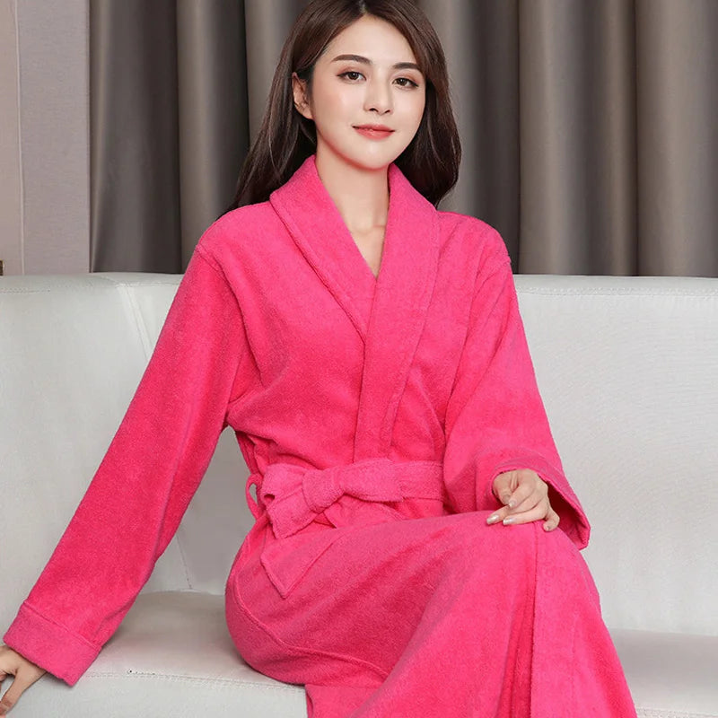 100% Cotton Toweling Terry Extra Long Extra Thick Robe Lovers Bath Robe Men and Women Nightrobe Sleepwear Casual Home Bathrobe