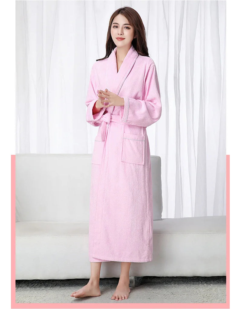 100% Cotton Toweling Terry Extra Long Robe Lovers Soft Bath Robe Men and Women Nightrobe Sleepwear Male Casual Home Bathrobe
