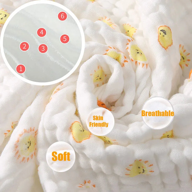 Baby Bathtowel Boys Girls 100% Cotton Children Baby Towels Blanket for Newborn Bathrobe 6 Layers Gauze Washcloth Infant Swaddle