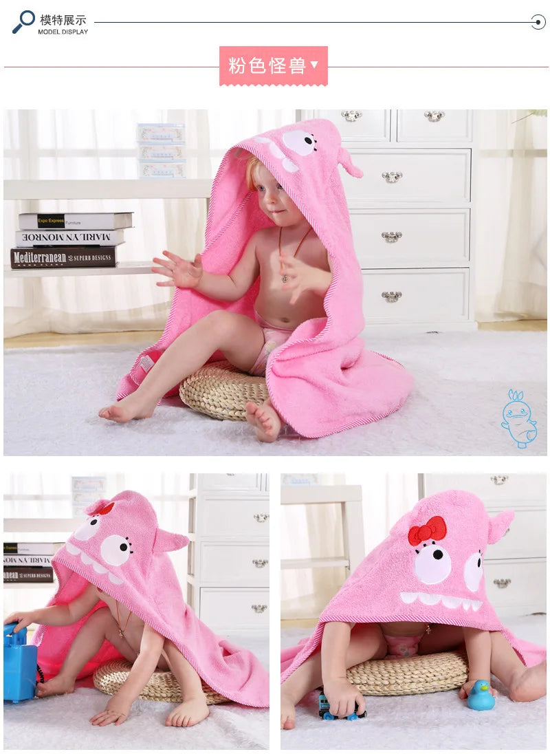 Kids Beach Towel Infant 100% Cotton Bathrobe Baby Boys Girls Spring Animal Hooded Bath Towel 90*90Cm Children Cartoon Blanket