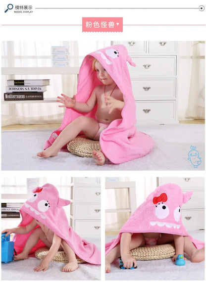 Kids Beach Towel Infant 100% Cotton Bathrobe Baby Boys Girls Spring Animal Hooded Bath Towel 90*90Cm Children Cartoon Blanket