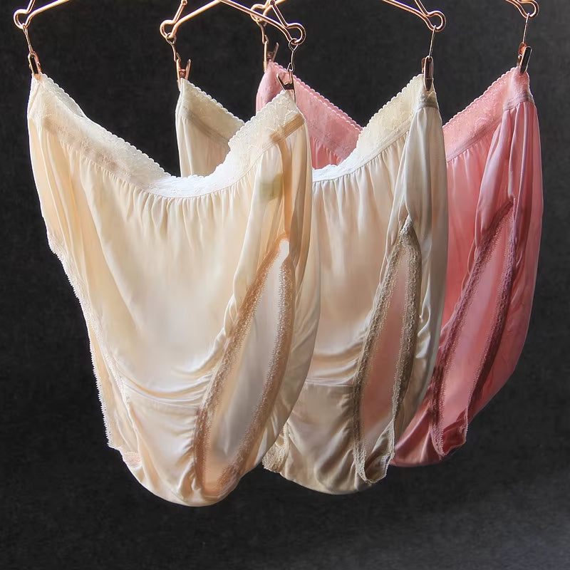 Women Silk Panties Maternity Underwear Summer Thin Seamless Lace Large Size High Waist Pregnancy Middle-Aged plus Size