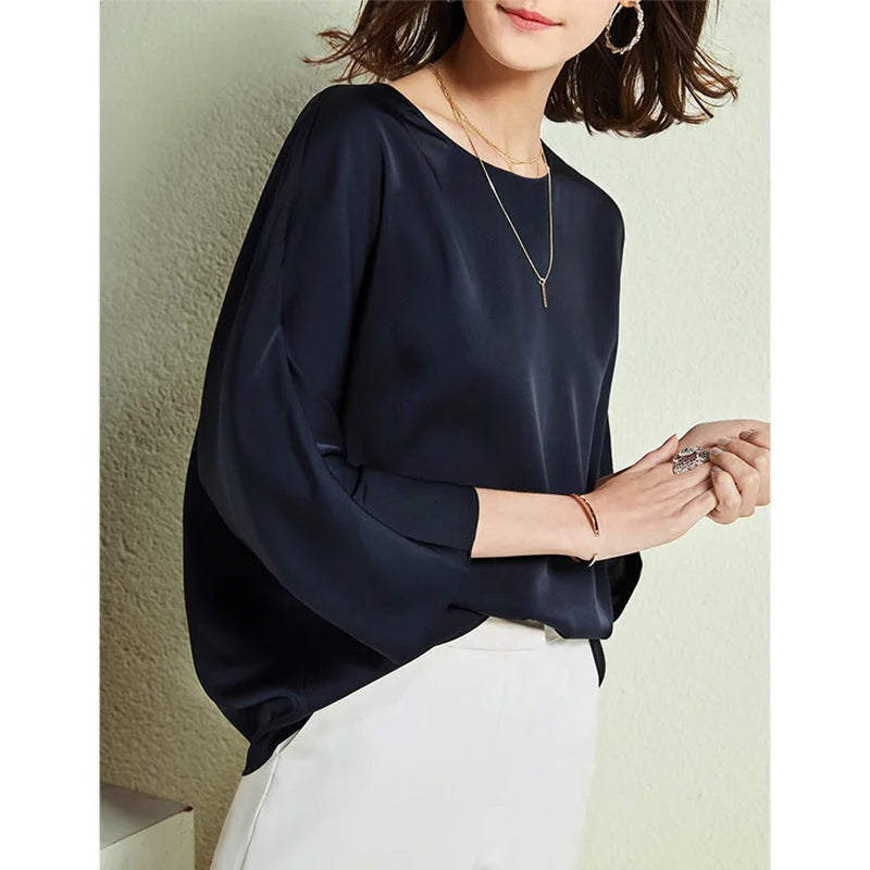 Silk T Shirt Nude Pullover 19 Mm Luxury Stretched Autumn Spring Soie Soft Loose Women Silkki Silke Jedwab Seda Top
