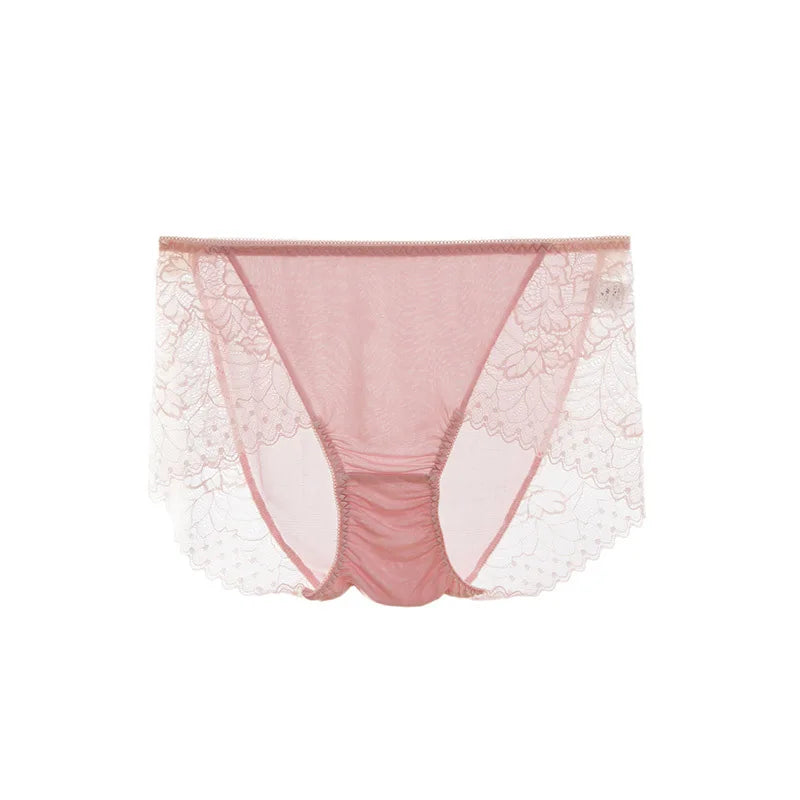 Black Lace Silk Underwear Women 100% Silk Briefs Lace Sexy Comfort Bag Hip Seamless Waist Briefs