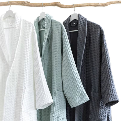 100%Cotton Waffle Kimono Robes Unisex Lovers Soft Bath Robe Menwomen Nightrobe Sleepwear Male Casual Home Bathrobe