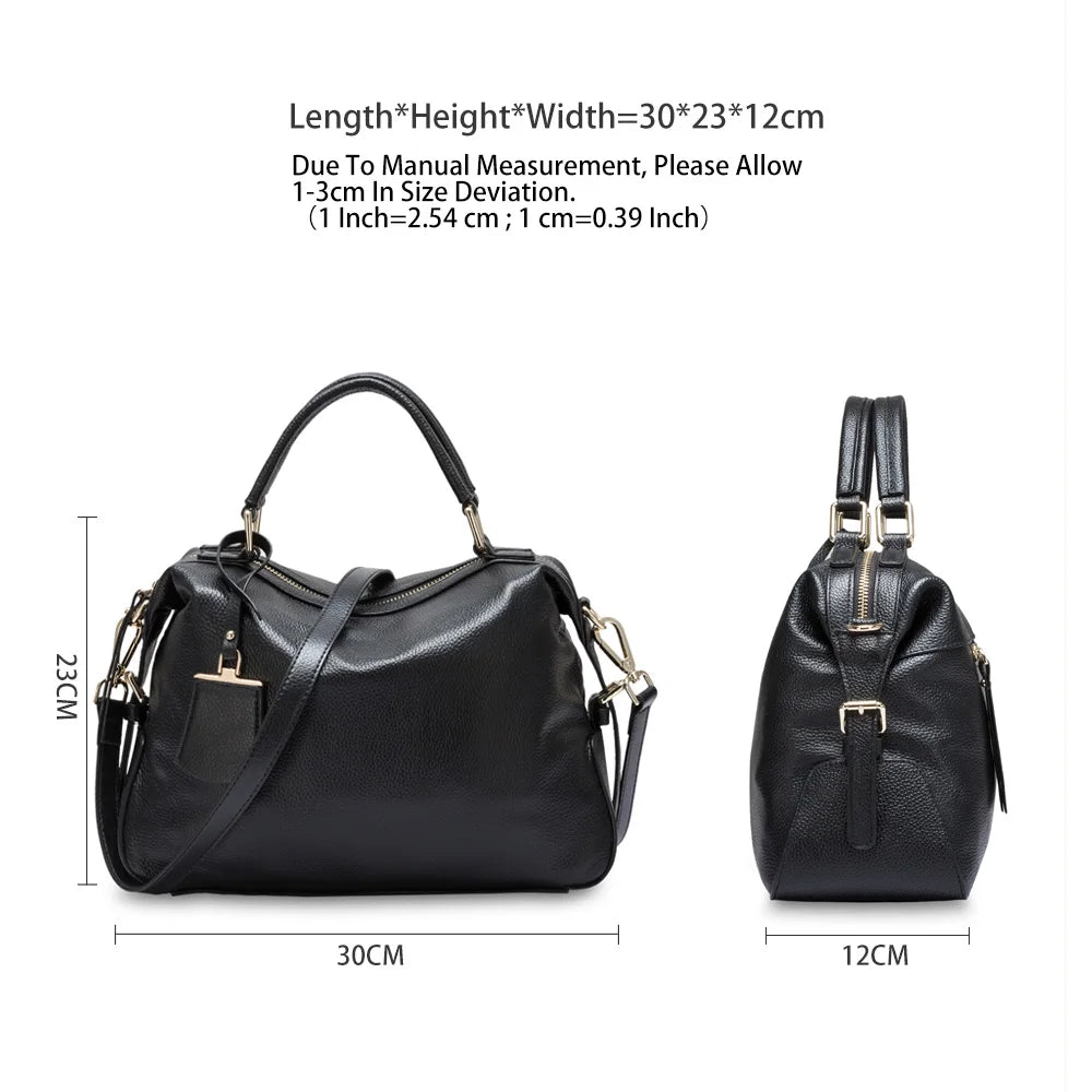 Fashion Women Tote Bag 100% Genuine Leather Handbags Female Boston Charm Messenger Crossbody Purse Luxury Shoulder Bags