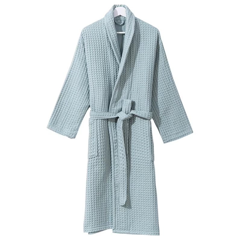 100%Cotton Waffle Kimono Robes Unisex Lovers Soft Bath Robe Menwomen Nightrobe Sleepwear Male Casual Home Bathrobe