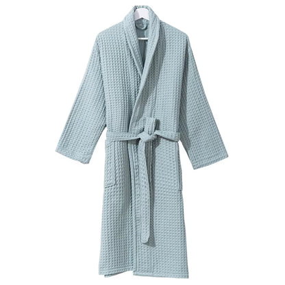 100%Cotton Waffle Kimono Robes Unisex Lovers Soft Bath Robe Menwomen Nightrobe Sleepwear Male Casual Home Bathrobe