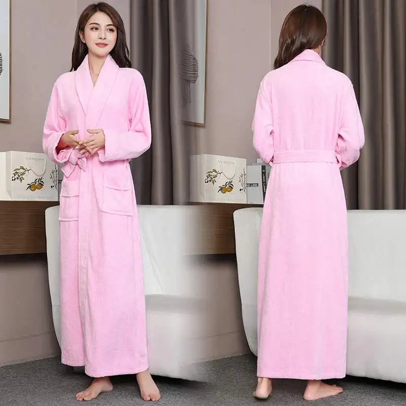 100% Cotton Toweling Terry Extra Long Extra Thick Robe Lovers Bath Robe Men and Women Nightrobe Sleepwear Casual Home Bathrobe