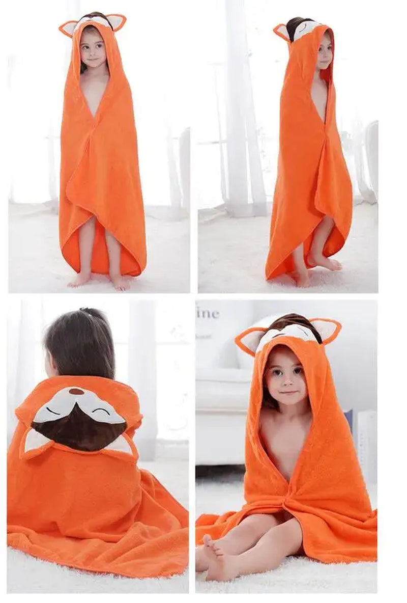 Kids Beach Towel Infant 100% Cotton Bathrobe Baby Boys Girls Spring Animal Hooded Bath Towel 90*90Cm Children Cartoon Blanket