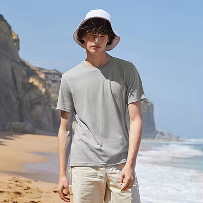 Summer Cotton T Shirts Men 2025 Simple O Neck Stretch Solid New Tops Clothing Casual Tshirt Man Streetwear Cool Tee Shirts