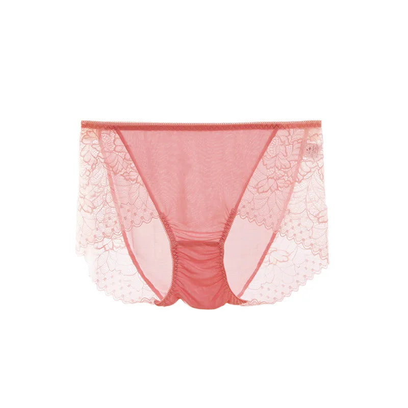 Black Lace Silk Underwear Women 100% Silk Briefs Lace Sexy Comfort Bag Hip Seamless Waist Briefs