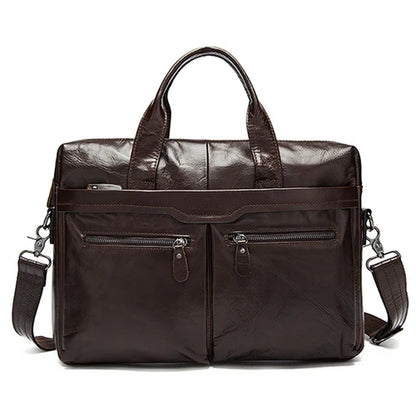 Stylish MVA Men's Genuine Leather Shoulder Bag - Versatile Messenger Tote for 14" Laptops