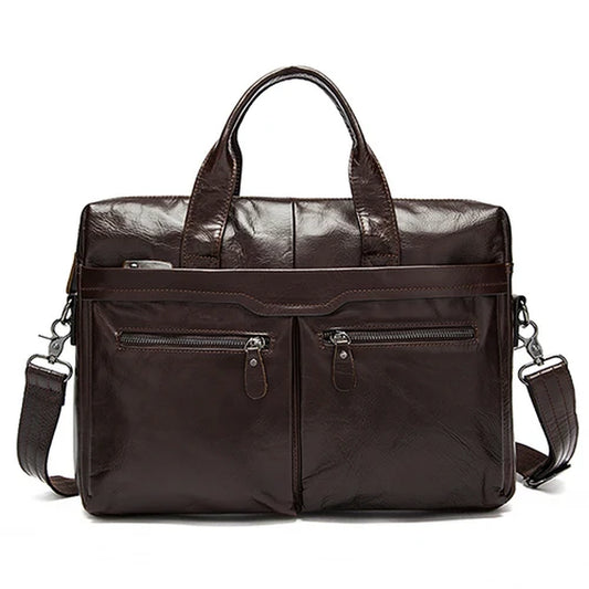 Stylish MVA Men's Genuine Leather Shoulder Bag - Versatile Messenger Tote for 14" Laptops