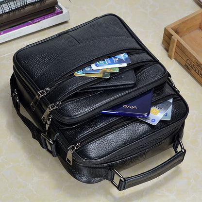 Stylish Men's Genuine Leather Briefcase - High-Quality Cowhide Messenger Bag with Zipper Closure for iPad and Daily Use